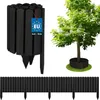 A product image showing a roll of black wooden garden edging and a separate image of the edging used around a tree.