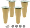Four wooden furniture legs with metal plates and screws and felt pads on a white background. Náhľad obrázku produktu