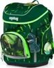 A green Ergobag Cubo school backpack with a dinosaur theme, shown from the front. Produktbild-Vorschau
