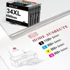 A product shot of printer ink cartridges with marketing text and a diagram of a printer. Produktbild-Vorschau