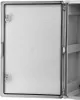 An open gray electrical enclosure with a grid pattern on the inside of the door. Produktbild-Vorschau