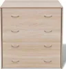 A front view of a light brown wooden dresser with four drawers, each with a silver handle. Náhled obrázku produktu