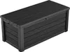 A dark gray storage box with a slatted lid and sides, designed to resemble wood grain. Produktbild-Vorschau