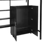 A close-up view of a black cabinet with its doors open, part of a larger furniture piece. Náhled obrázku produktu