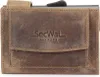 A close-up, front-facing view of a brown leather wallet. Produktbild-Vorschau