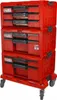 A stack of red modular toolboxes with drawers on a wheeled base. Podgląd zdjęcia produktu