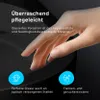 A hand touching a black surface, with marketing text and icons. Produktbild-Vorschau