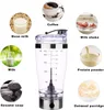 A collage of images showing different beverages and food items that can be made with the electric shaker bottle, with the shaker bottle itself in the center. Produktbild-Vorschau