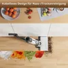 A split image showing a top view of food items on a table and a close-up of a wet/dry vacuum cleaner cleaning up spills on a wooden floor. Produktbild-Vorschau