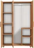 An open, empty wooden wardrobe with shelves on the left and a hanging rail and shelves on the right. Náhled obrázku produktu