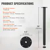 Product specifications and a diagram of a table leg. Voir les images du produit