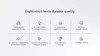A grid of icons and text describing product testing and quality. Produktbild-Vorschau