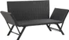 A black rattan garden bench with angled armrests, shown from a three-quarter front view against a white background. Náhled obrázku produktu