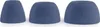 Three blue ear tips of different sizes (S, M, L) are displayed against a white background. Voir les images du produit