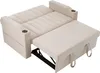 A beige sofa bed is shown partially unfolded, with the bed extension pulled out. Podgląd zdjęcia produktu