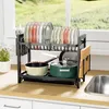 scolapiatti a 2 livelli nero in acciaio inox porta utensili Anteprima dell’immagine prodotto 4