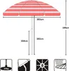 Diagram of a patio umbrella with dimensions and feature icons. Produktbild-Vorschau