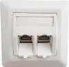 A white wall-mounted network data socket with two ports. Produktbild-Vorschau