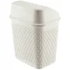 A white plastic trash can with a textured pattern and a lid. Produktbild-Vorschau