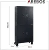 A black metal storage cabinet with two sets of double doors, shown with dimensions indicated. Produktbild-Vorschau