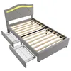 A single bed frame with two pull-out drawers underneath, shown from a diagonal angle against a white background. Anteprima dell’immagine prodotto