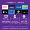 Marketing image showcasing various streaming channels and features available on a Roku platform. Náhled obrázku produktu