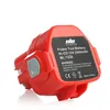 A red power tool battery is shown against a white background. Voir les images du produit