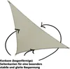 A diagram showing a triangular sunshade sail with arrows and text indicating its features. Anteprima dell’immagine prodotto