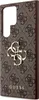 A close-up, angled view of a brown phone case with a repeating Guess logo pattern and a prominent gold Guess logo. Produktbild-Vorschau