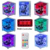A collage of computer cases with RGB lighting, an RGB controller, and a remote control. Produktbild-Vorschau