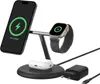 A multi-device wireless charging stand with a phone, smartwatch, and earbuds case. Produktbild-Vorschau