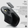 A close-up view of a black vertical mouse, showing its internal components and connection options. Produktbild-Vorschau