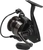 A black and gray fishing reel is shown against a white background. Produktbild-Vorschau