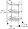 A three-tier rolling cart made of chrome-plated steel, with dimensions indicated in centimeters and inches. Náhled obrázku produktu