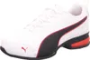 A white Puma sneaker with black and red accents, shown from a side angle on a white background. Produktbild-Vorschau