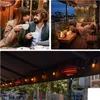 Collage of images showing a couple enjoying drinks, a balcony setting at night, and an outdoor heater with string lights. Podgląd zdjęcia produktu