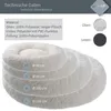 A stack of round pet beds in various sizes, with technical specifications and material details listed. Podgląd zdjęcia produktu