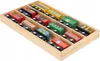 A collection of toy train cars arranged in a wooden tray. Produktbild-Vorschau