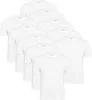 A collection of white t-shirts arranged in a staggered pattern. Produktbild-Vorschau