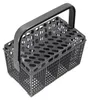 A gray dishwasher cutlery basket with a handle, shown from a slightly elevated angle against a white background. Náhľad obrázku produktu