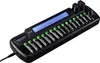 A black battery charger with multiple batteries inserted, shown from a slightly elevated angle against a white background. Produktbild-Vorschau