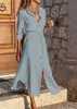 ASKSA Damen Freizeitkleider Sommer Knopf Langarm Shirtkleid Produktbild-Vorschau 2