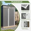 A marketing image showing a garden shed with close-ups of its features. Produktbild-Vorschau