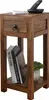 A wooden side table with a drawer and a shelf, holding books and a plant. Podgląd zdjęcia produktu