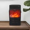 A black electric heater with a realistic flame effect sits on a wooden surface. Anteprima dell’immagine prodotto