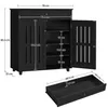 A black shoe cabinet with dimensions shown in centimeters. Produktbild-Vorschau