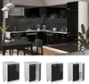A modern black and white kitchen with a dining table and chairs, and a separate row of kitchen cabinets below. Anteprima dell’immagine prodotto