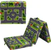 A folded play mat with a road pattern is shown, with a close-up of the folded mat and a separate view of the unfolded mat. Náhľad obrázku produktu