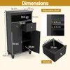 A diagram showing the dimensions of a black cabinet with drawers and doors. Anteprima dell’immagine prodotto