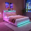 Doppelbett 140x200 cm aus beigem Leinen, 4 Schubladen, LED, Produktbild-Vorschau 10
